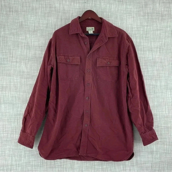 LL Bean Mens Size L Tall long sleeve button up beefy flannel shirt red 1780 - Picture 1 of 7